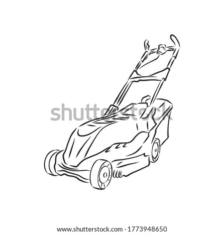 Outline lawn mower vector. Wire-frame style. The layers of visible and invisible lines illustration. lawnmower trimer, vector sketch illustration