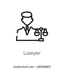 outline lawyer vector icon. isolated black simple line element illustration from job profits concept. editable vector stroke lawyer icon on white background