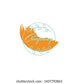 outline leaf on gold brush. boutique, beauty and photography logo. feminine logo.