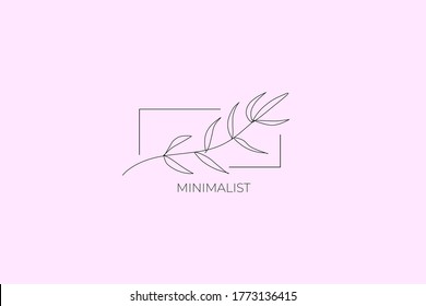 outline leaf plant line drawing. Hand drawn modern minimalistic design for minimalist logo