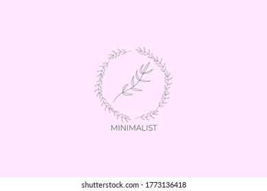 outline leaf plant line drawing. Hand drawn modern minimalistic design for minimalist logo