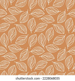 Outline leaf seamless pattern vector. Abstract linear branches floral backdrop illustration. Wallpaper, background, fabric, textile, print, wrapping paper or package design.