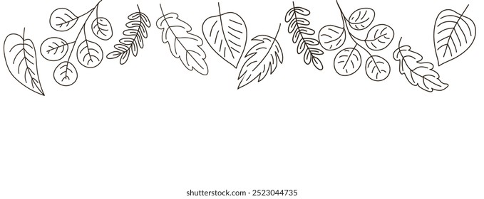 Folhas de contorno organizadas em uma linha sobre um plano de fundo. Banner da natureza