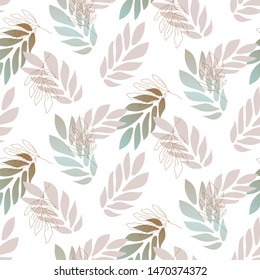 Outline leaves gradient lavender colors seamless vector pattern. Fabric textile plant leaf texture print.