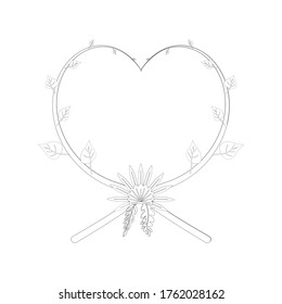 outline leaves heart shape frame  on white background. Blank for advertising card or invitation. space for your text. White background. Wedding invitation. flat design cartoon nature concept.