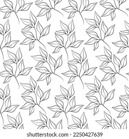 El contorno deja un vector de patrón sin fisuras. Resumen de ramas lineales ilustraciones de fondo floral. Papel pintado a mano, fondo botánico, tela, textil, impresión, papel envolvente o diseño de paquete.