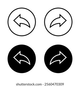 Outline left and right arrow icon on black circle. Backward and forward sign symbol