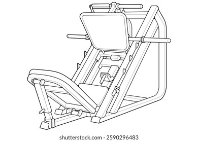 Outline Leg press machine. Fitness, cardio, and muscle building machines, equipments set at gym. Workout and training concept. Vector illustration.
