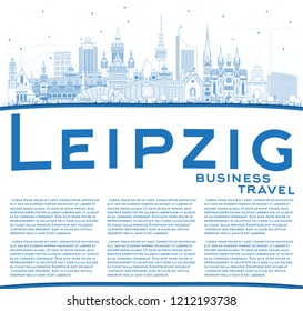 Outline Leipzig Germany City Skyline with Blue Buildings and Copy Space. Vector Illustration. Business Travel and Tourism Concept with Historic Architecture. Leipzig Cityscape with Landmarks.