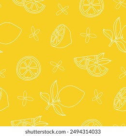 Outline Lemon Petal Flower Vector Seamless Pattern illustration for Print, Wallpaper, Decoration.