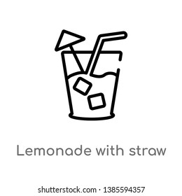 outline lemonade with straw vector icon. isolated black simple line element illustration from bistro and restaurant concept. editable vector stroke lemonade with straw icon on white background