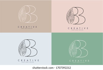 Icono de logo de letra B con diseño de concepto de hoja alámbrica en fondos de colores. Carta B con concepto de naturaleza. Ilustración de vectores de letras ecológicas y orgánicas. 