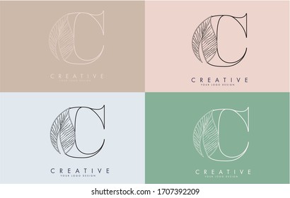 Outline Letter C Logo icon with Wired Leaf Concept Design on colorful backgrounds. Letter C with nature concept. Eco and Organic Letter Vector Illustration. 