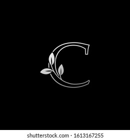 Outline Letter C Nature Tropical Leaf Initial logo Icon. Silver classy color logo icon vector design concept monogram vintage luxury.