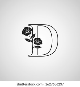 Outline Letter D  Monogram Initial Logo Icon, Simple luxury vector design concept abstract nature floral flower with leaf.