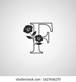 Outline Letter F  Monogram Initial Logo Icon, Simple luxury vector design concept abstract nature floral flower with leaf.