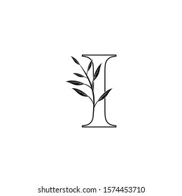 Outline Letter I logo icon, monogram initial vintage design concept nature leaves with letter I.
