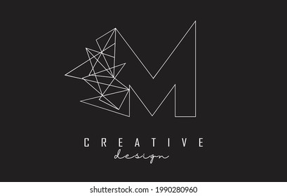 Outline Letter M logo design with broken stone detail. Vector Illustration with geometrical effect and creative M letter. 