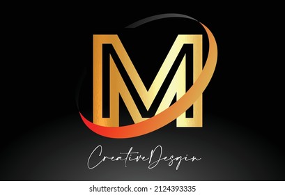 Outline Letter M Logo Design in Black and Golden. M Icon Vector Idea Vector Illustration.