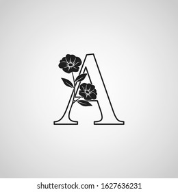 Outline Letter A  Monogram Initial Logo Icon, Simple luxury vector design concept abstract nature floral flower with leaf.
