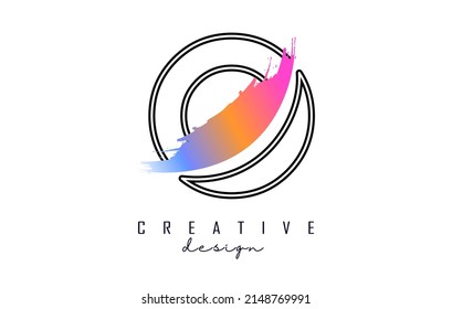 Outline Letter O logo with rainbow brush stroke and creative cut. Creative Vector Illustration with letter.
