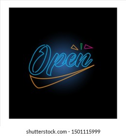 Outline letter of Open with neon style.