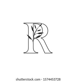 Outline Letter R logo icon, monogram initial vintage design concept nature leaves with letter R.