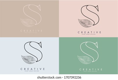 Outline Letter S Logo icon with Wired Leaf Concept Design on colorful backgrounds. Letter S with nature concept. Eco and Organic Letter Vector Illustration. 