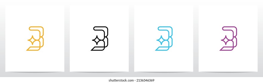 Outline Letter With Sparkling Star Logo Design B