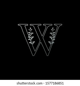 Outline Letter W logo icon, vintage design concept  simple nature flower with letter W logo icon.