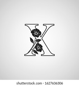 Outline Letter  X Monogram Initial Logo Icon, Simple luxury vector design concept abstract nature floral flower with leaf.