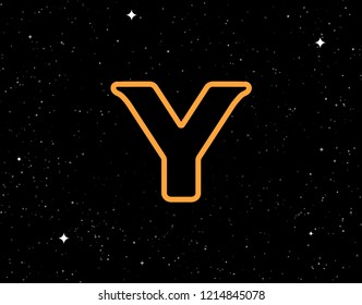 Outline letter Y. Isolated yellow color on black background with stars. Contour monogram. Vector illustration