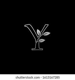 Outline Letter  Y  Nature Tropical Leaf Initial logo Icon. Silver classy color logo icon vector design concept monogram vintage luxury.