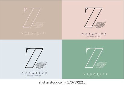 Outline Letter Z Logo icon with Wired Leaf Concept Design on colorful backgrounds. Letter Z with nature concept. Eco and Organic Letter Vector Illustration. 