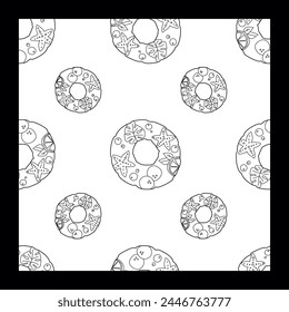 Contorno Lifebuoy Patrón sin fisuras. Fondo de boceto dibujado a mano. Vector Lineal aislado en ilustración blanca. Concepto de verano y vacaciones, Plantilla de contorno para textiles, envoltura, decoración, tela.