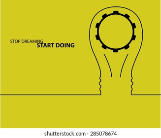 Outline light bubble isolated on yellow background. Idea vector illustration.