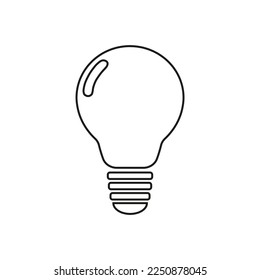 Ilustración de diseño de bombilla de contorno. Concepto de tecnología elemento de diseño de icono de bombilla. Icono de contorno de la lámpara plana vectorial. Diseño de iconos en blanco y negro. Concepto eléctrico, creativo o de idea. 
