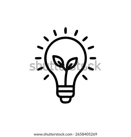Outline a light bulb with a sprouting plant inside radiating lines growth