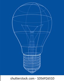 Outline light bulb. Vector rendering of 3d. Wire-frame style. The layers of visible and invisible lines are separated