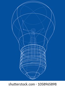 Outline light bulb. Vector rendering of 3d. Wire-frame style. The layers of visible and invisible lines are separated