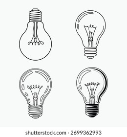 Colección de ilustraciones simples de bombillas eléctricas para ideas, conceptos e innovación en estilo de Vector dibujado a mano para proyectos de diseño e ilustraciones
