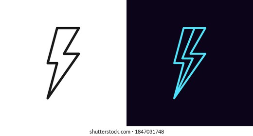 Icono del rayo. Signo de destello lineal con trazo editable, descarga eléctrica. Tornillo, tormenta eléctrica, alta tensión. Icono del vector, signo, símbolo para el diseño de interfaz y movimiento