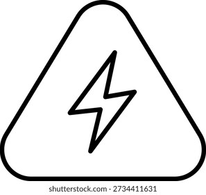 Outline lightning bolt in rounded triangle sign