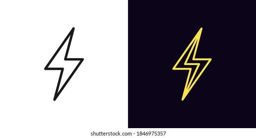 Outline lightning flash icon. Linear thunder bolt sign with editable stroke, electrical discharge. Thunderbolt, electric storm, high voltage. Vector icon, sign, symbol for Interface design