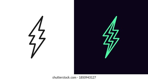 Outline lightning icon. Linear electric flash sign with editable stroke, electrical discharge. Thunderbolt, electric storm, high voltage. Vector icon, sign, symbol for UI and Animation