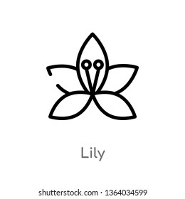 outline lily vector icon. isolated black simple line element illustration from nature concept. editable vector stroke lily icon on white background