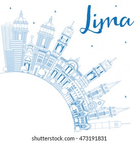 Outline Lima Skyline with Blue Buildings and Copy Space. Vector Illustration. Business Travel and Tourism Concept with Lima City.