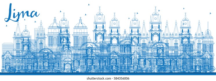 Outline Lima Skyline with Blue Buildings. Vector Illustration. Business Travel and Tourism Concept with Lima City.