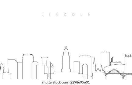 Esbozo de Lincoln. Plantilla de moda con edificios y monumentos de Lincoln en estilo de línea. Diseño vectorial de material. 