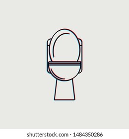 Outline (Line art) 3d (red blue color) Open Toilet Bowl seen from the front, flat toilet cartoon Vector 